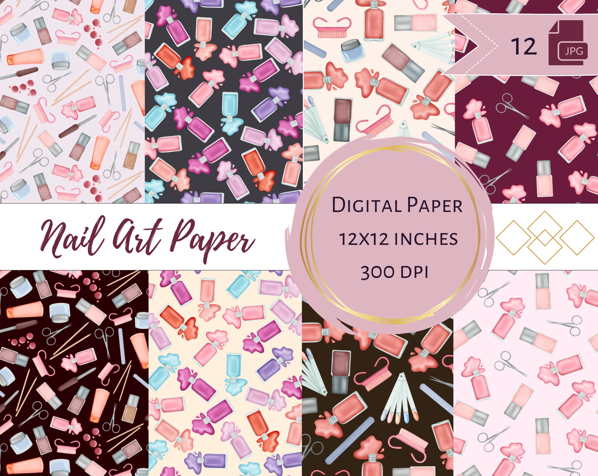 Nail Tools Digital Paper Manicure Background Printable Nails 