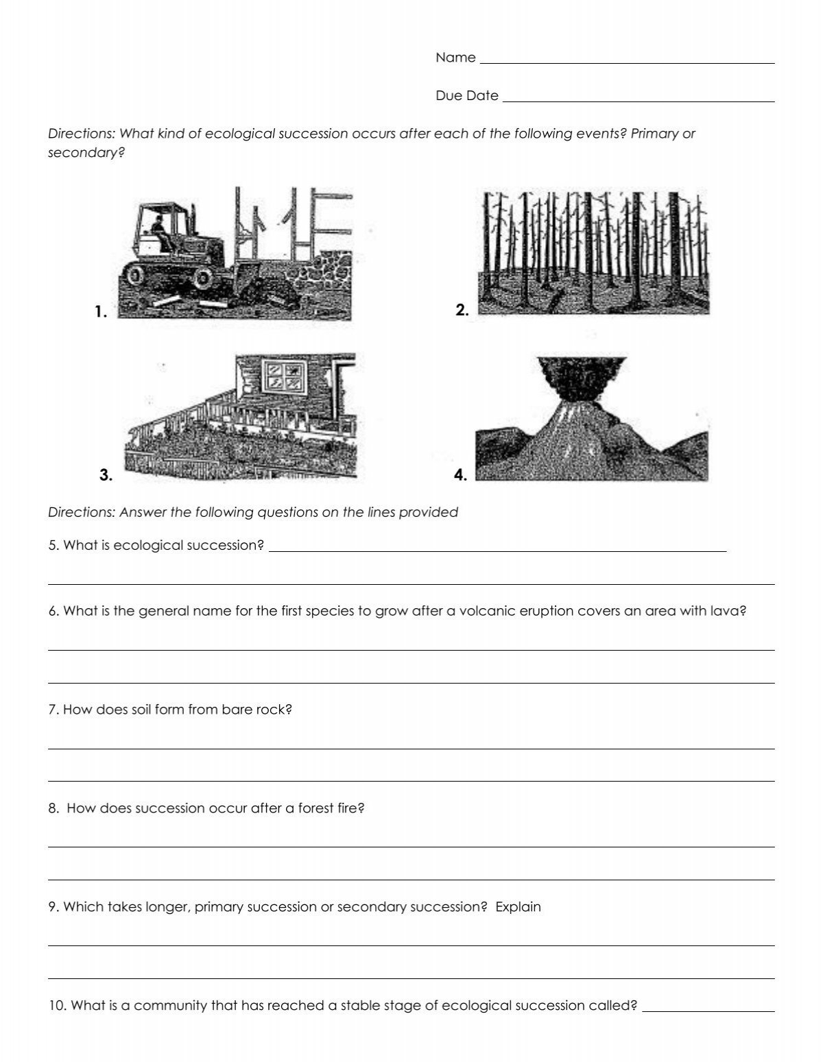 Name Due Date Directions What Kind Of Ecological Succession 