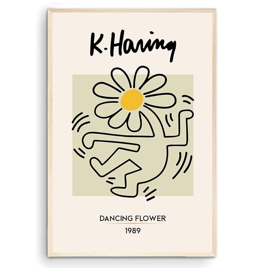 Nationcog Flower Dancing Print Keith Haring Poster Danish Pastel Pop Art Haring Wall Art Printable Haring Art Yellow Color Unframed 12x18 