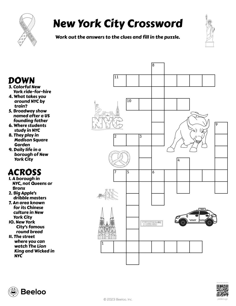 New York City Crossword Beeloo Printable Crafts And Activities 