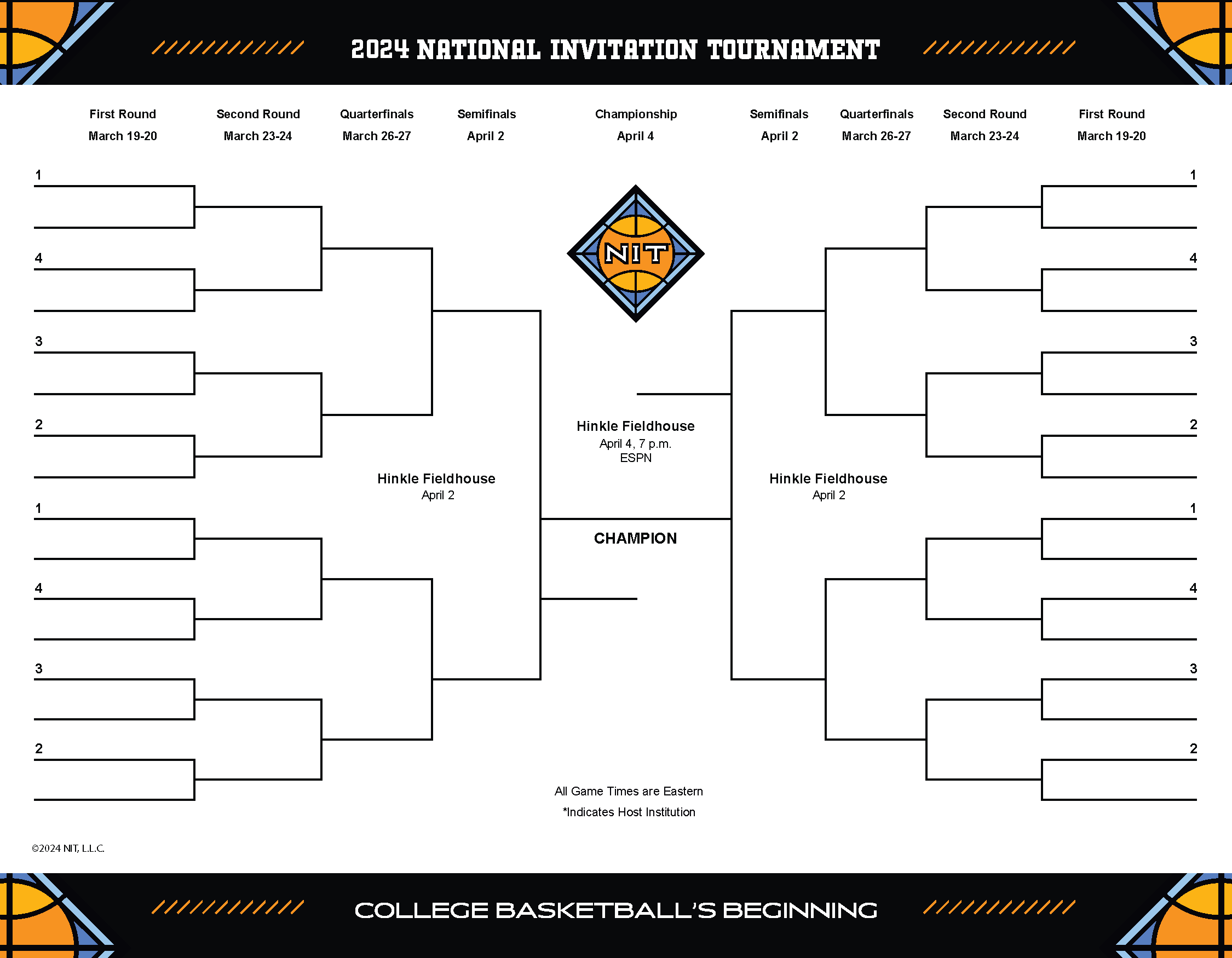 NIT 2024 Printable Bracket TV Schedule Matchups For First Round