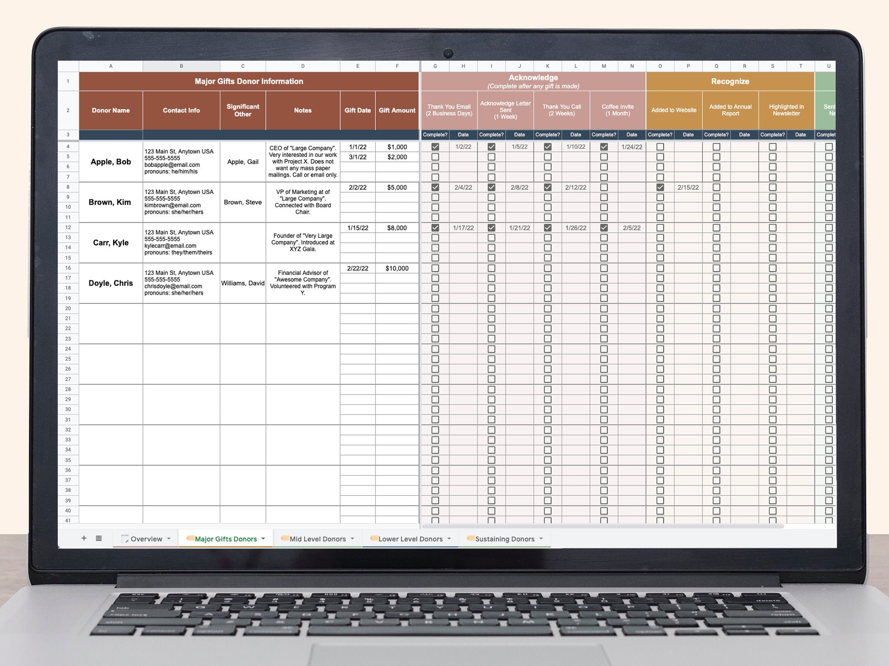 Nonprofit Donor Stewardship Plan U0026 Tracking Template Google 