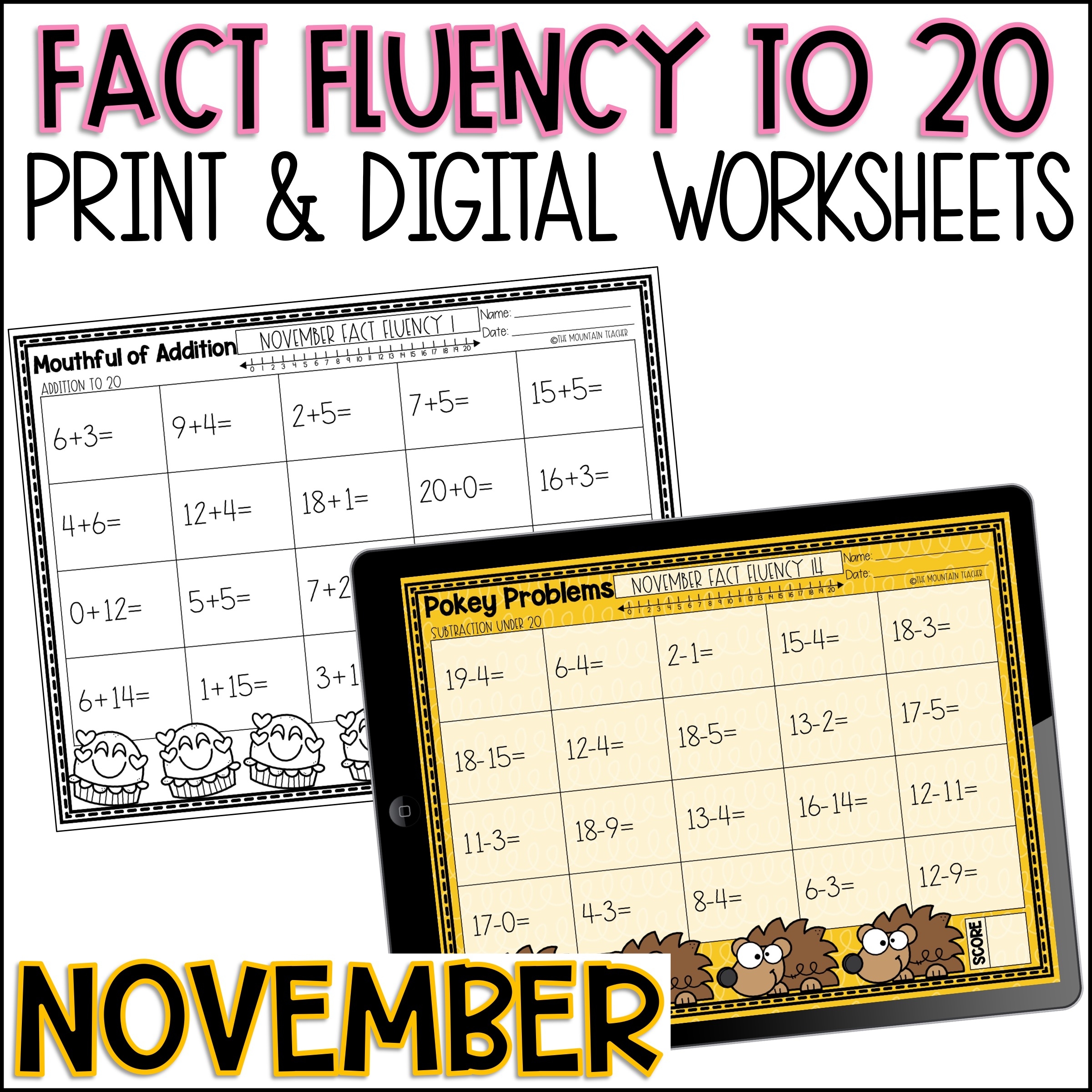 November Math Fact Fluency Worksheets Printable And Google 