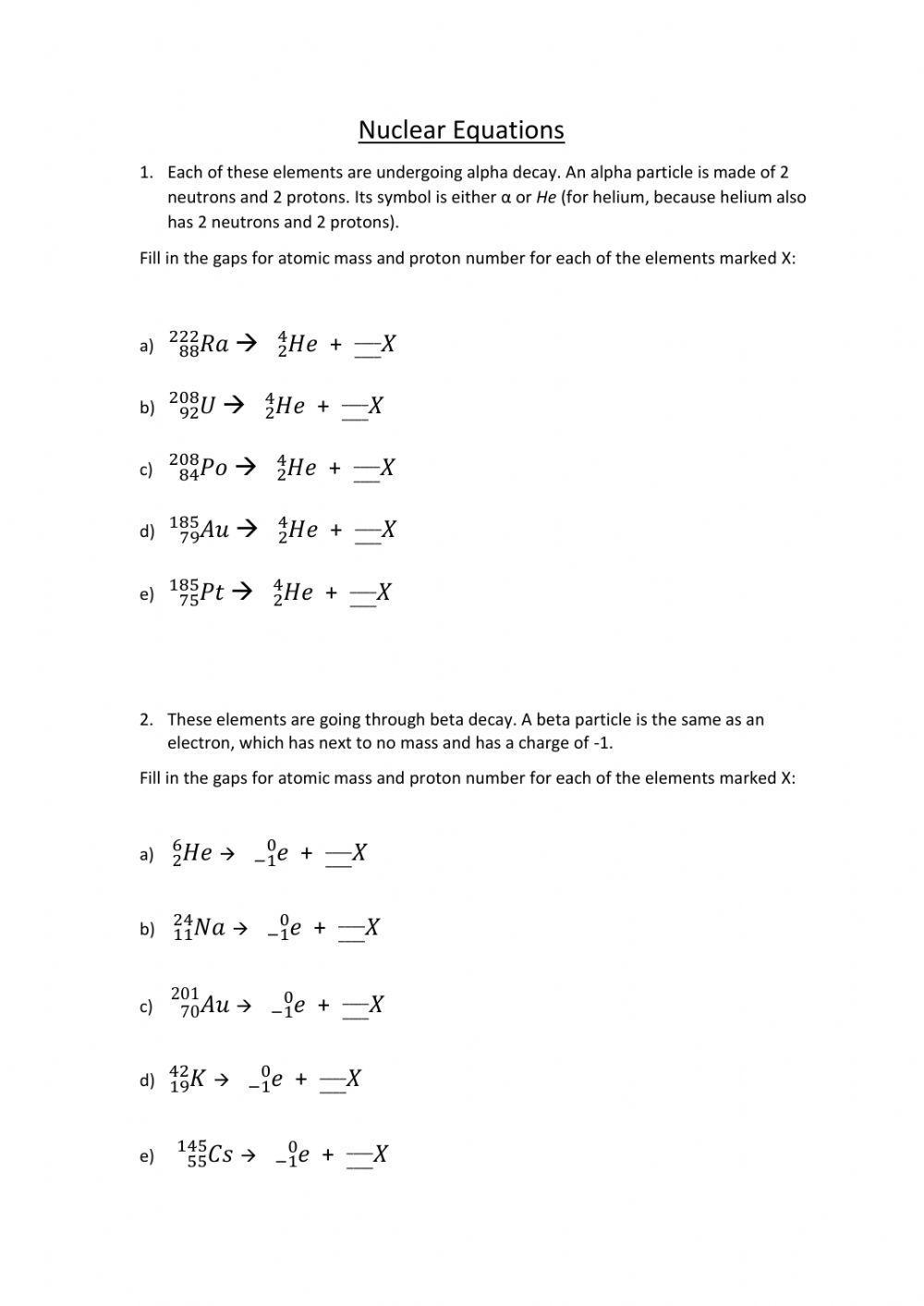 Nuclear Decay Equations Worksheet Live Worksheets Worksheets Library