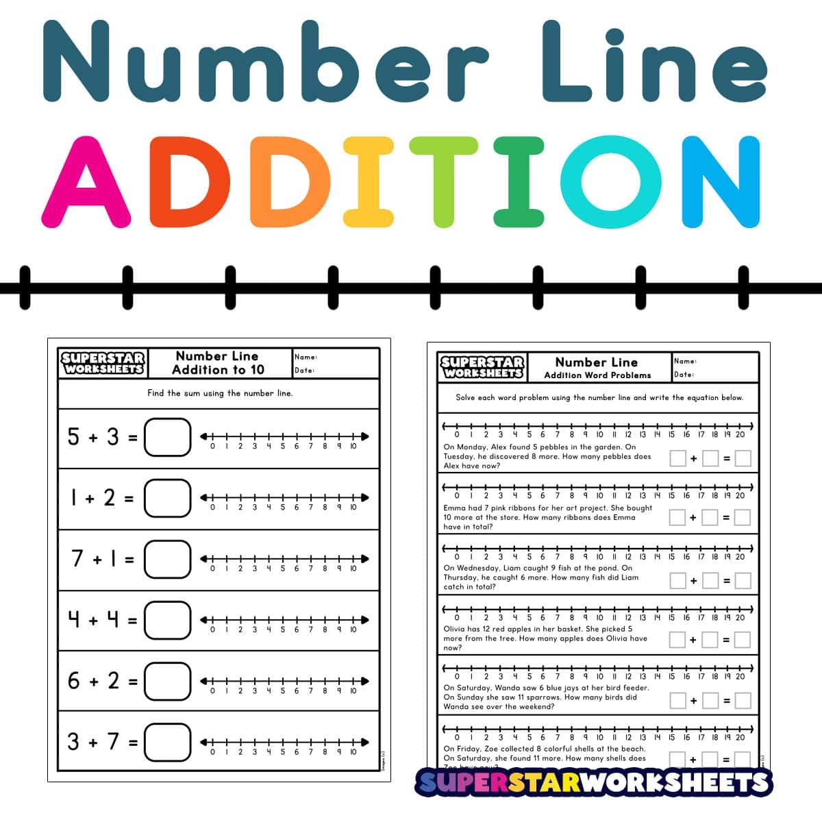 adding on a number line worksheet