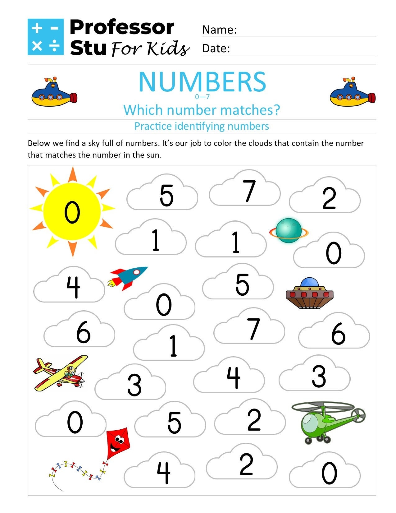 Numbers Worksheet For Kindergarten Identifying Numbers 0 7 