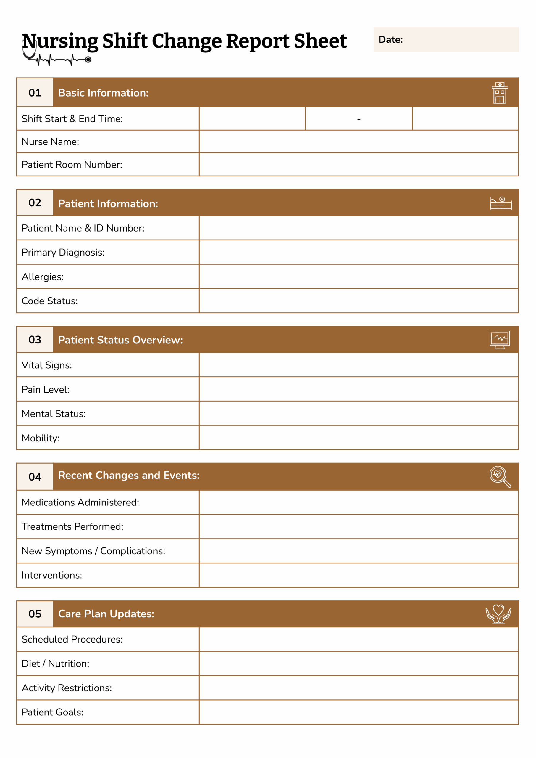 printable nursing change of shift report template