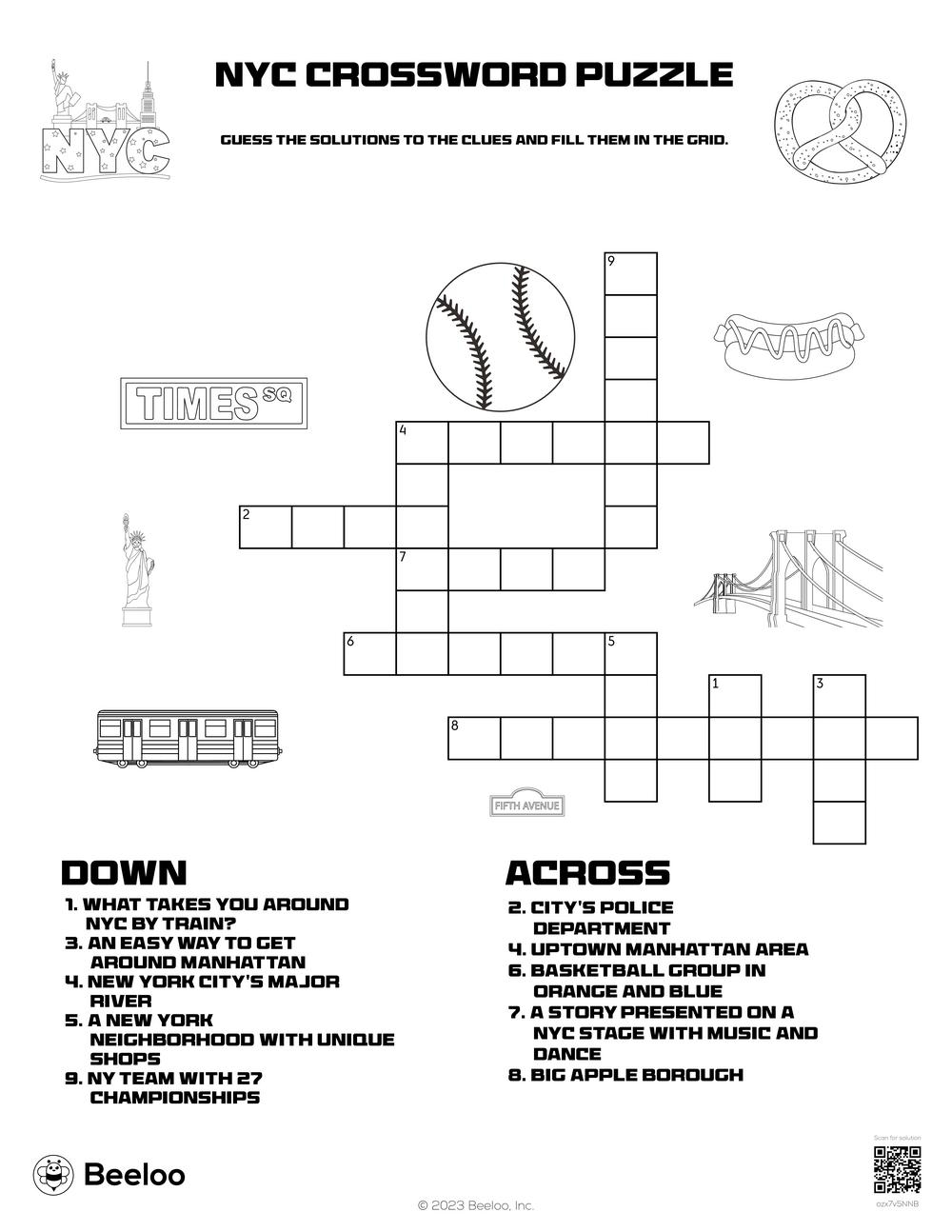 NYC Crossword Puzzle Beeloo Printable Crafts And Activities For Kids