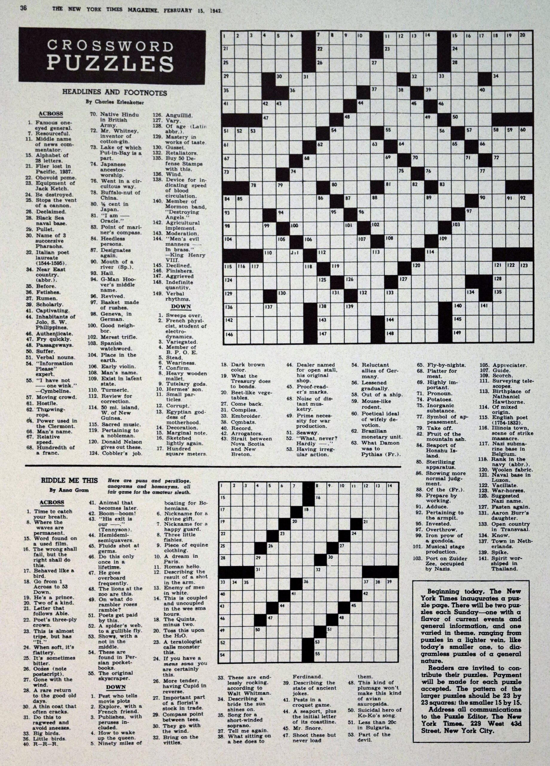 NYT 1st Crossword Puzzle Digital Download Etsy UK