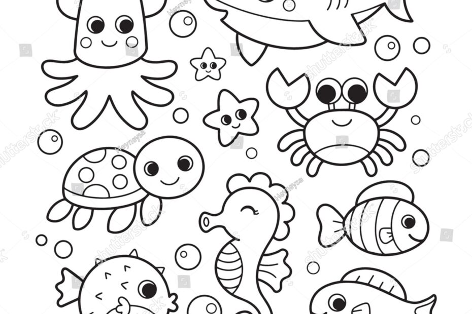 Ocean Animals Coloring Pages Kids Stock Vector Royalty Free