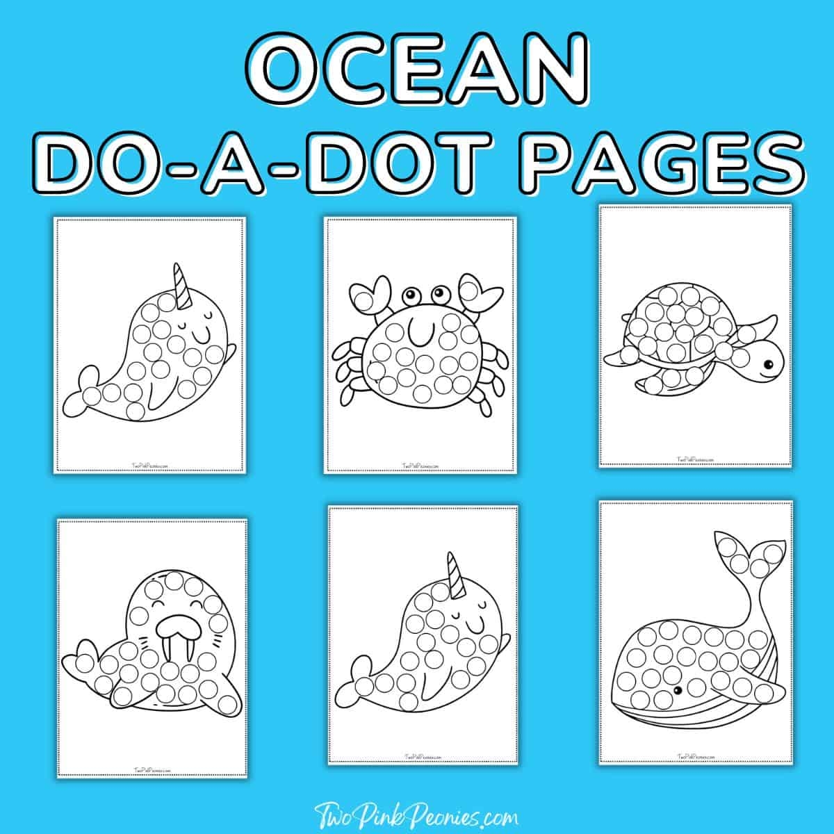 Ocean Dot Marker Pages instant Download Two Pink Peonies