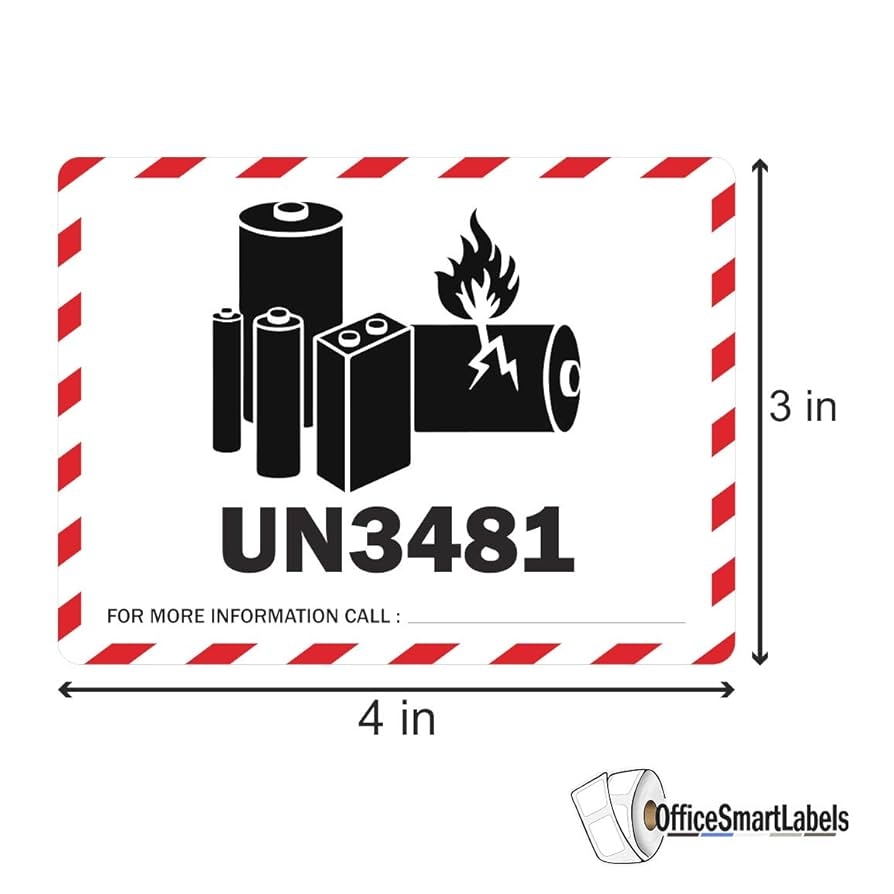 OfficeSmartLabels UN3481 Label 4 X 3 Inch Lithium Ion Battery Stickers 1200 Labels 4 Rolls Of 300 