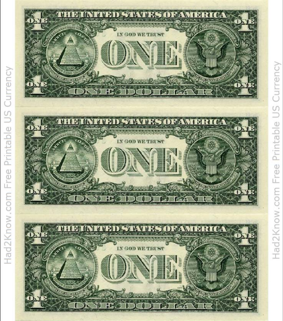 One Dollar Bill Template Back Download Printable PDF 