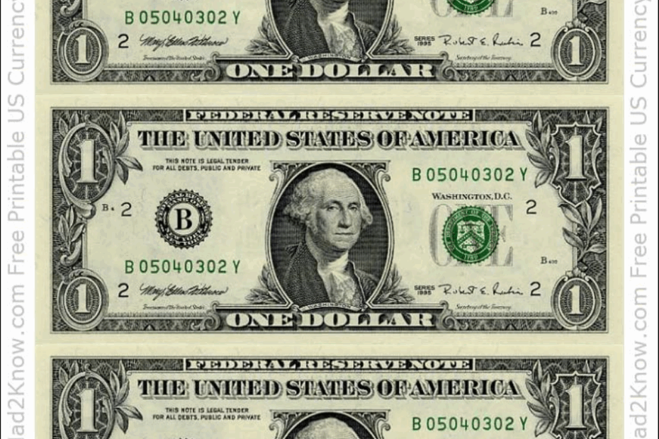 One Dollar Bill Template Front Download Printable PDF