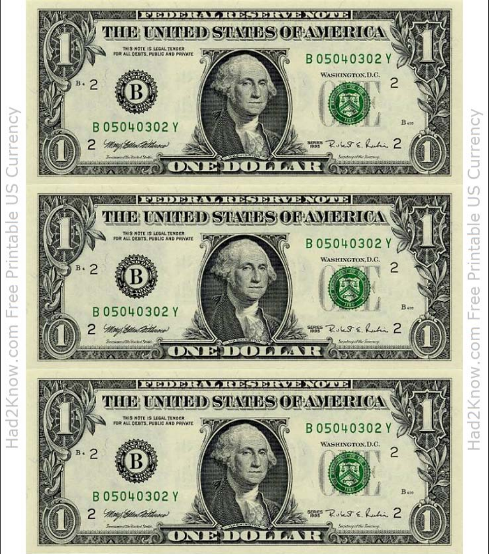 One Dollar Bill Template Front Download Printable PDF 