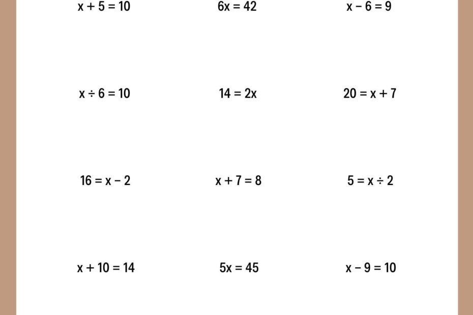 One Step Equations Worksheets