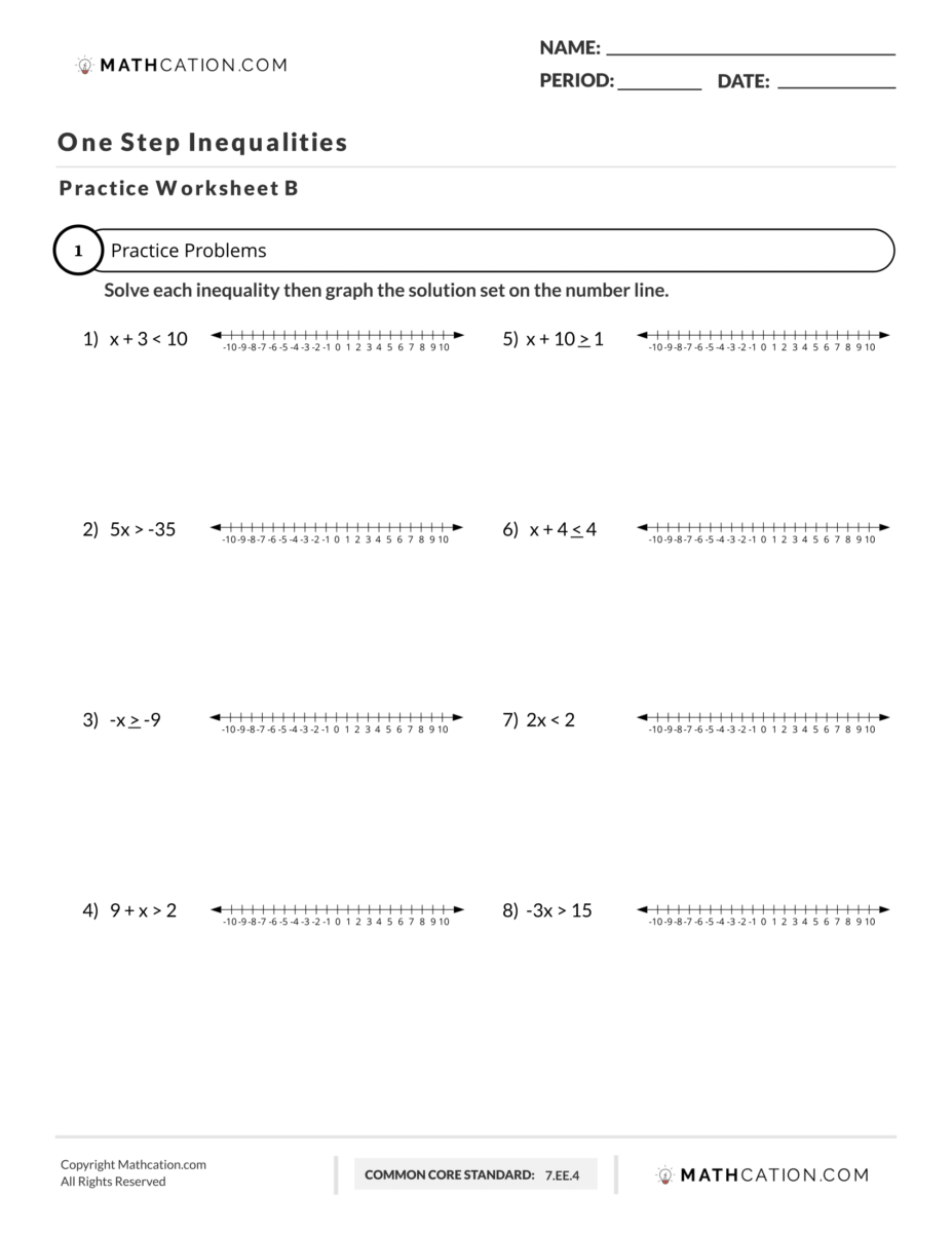 One Step Inequalities Worksheet Word Problems And Definition