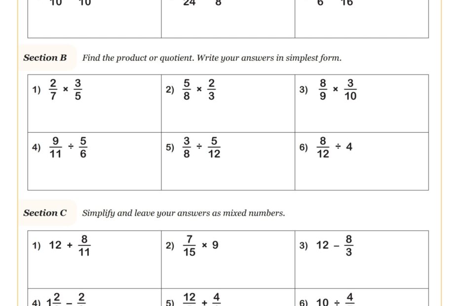 Operations With Fractions A Worksheet 5th Grade PDF Worksheets