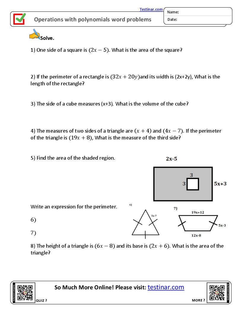 Operations With Polynomials Worksheets