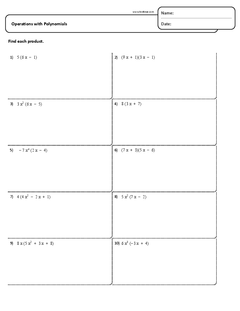 Operations With Polynomials Worksheets