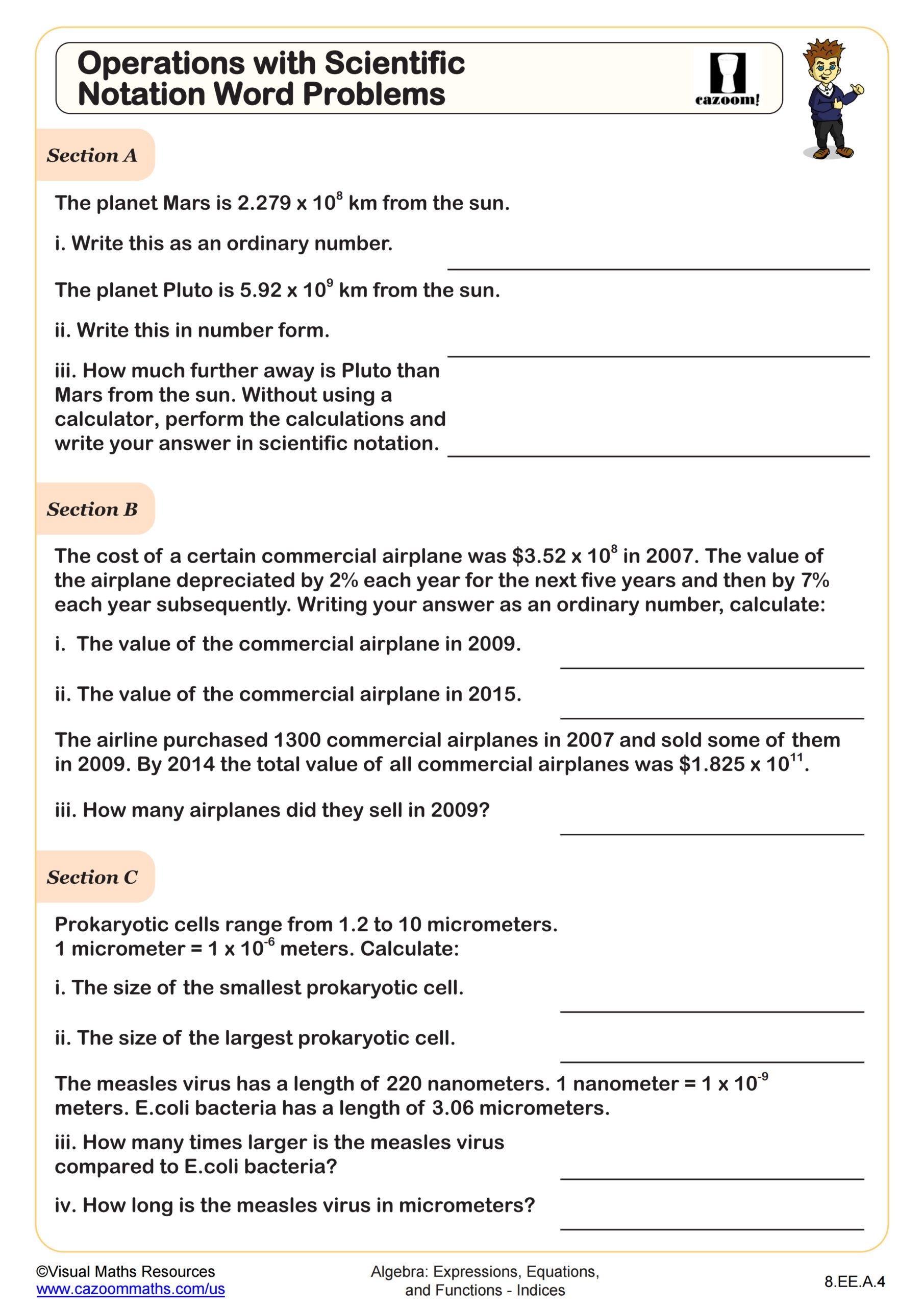 Operations With Scientific Notation Word Problems Worksheet 8th Grade PDF Worksheets
