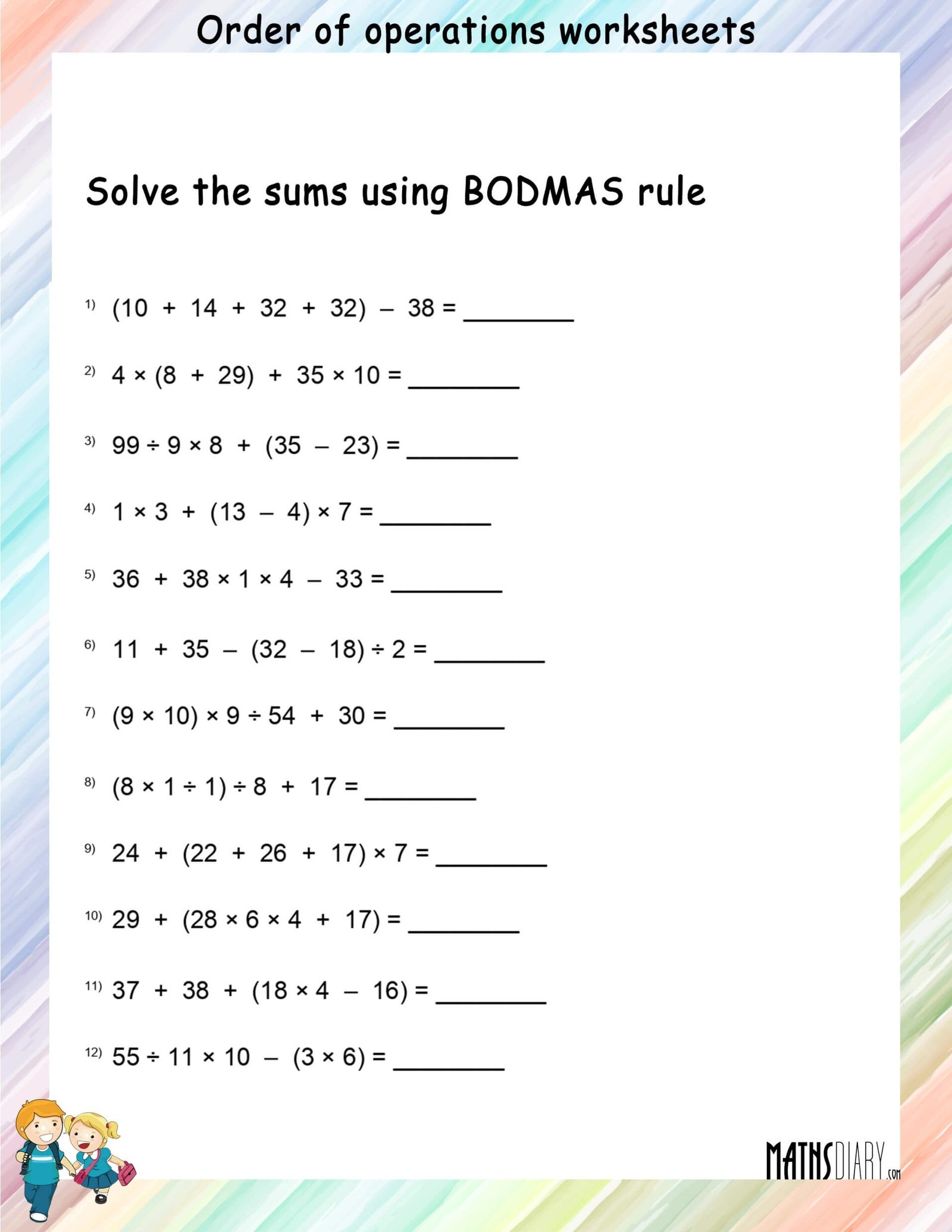 Order Of Operations Math Worksheets