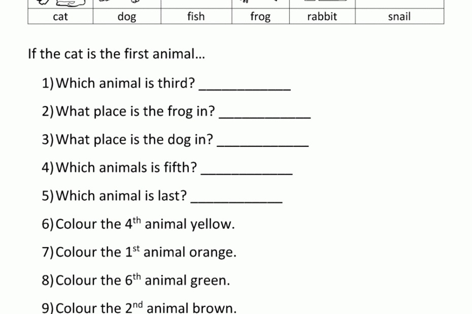 Ordinal Number Worksheets