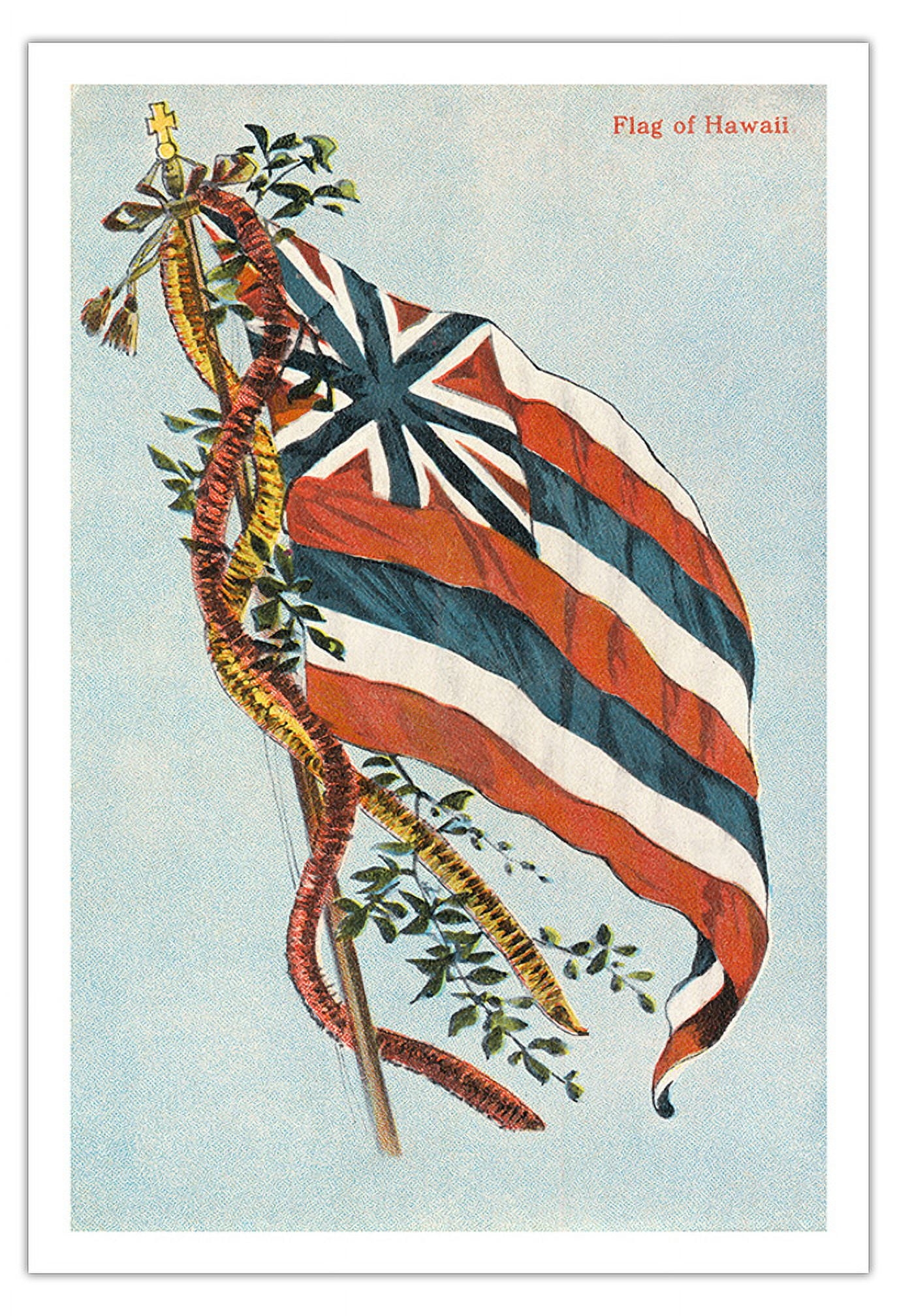 Original Hawaiian Flag Hawaii USA Vintage Hawaiian Color Postcard C 1910s 8 X 12 Inch Vintage Wood Art Sign