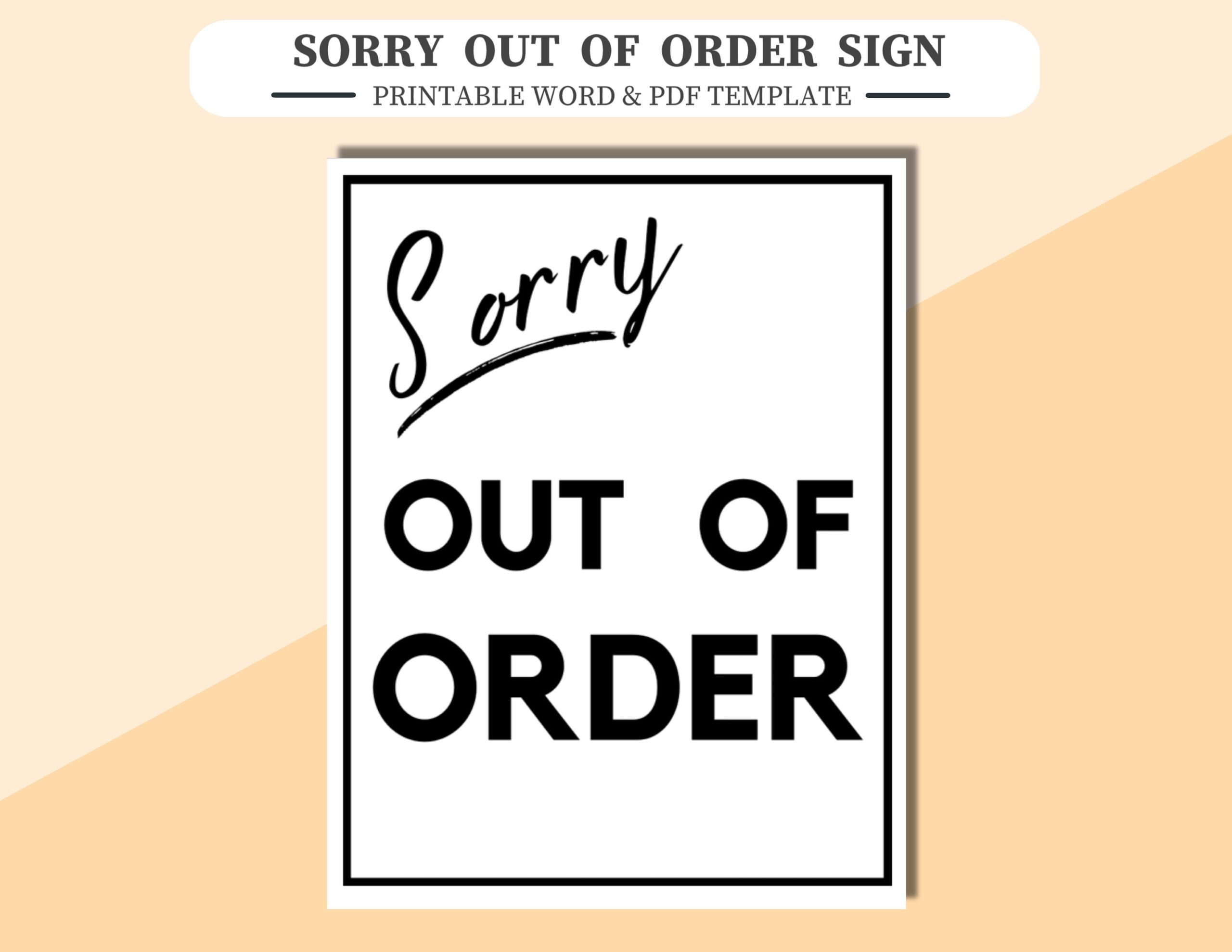 Out Of Order Sign Printable A4 letter Size Word And PDF File 