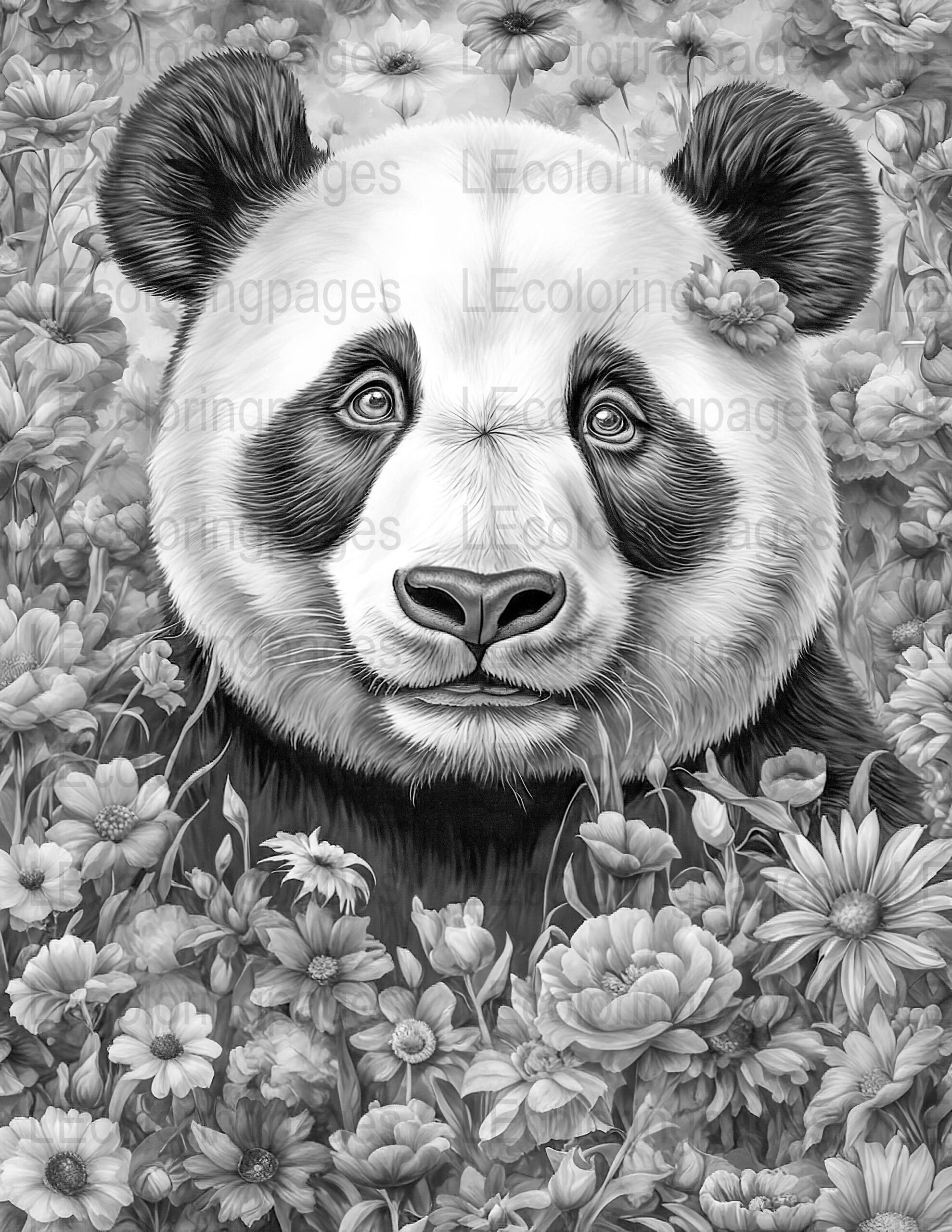 Panda Adult Coloring Page Printable Grayscale Coloring Sheet 