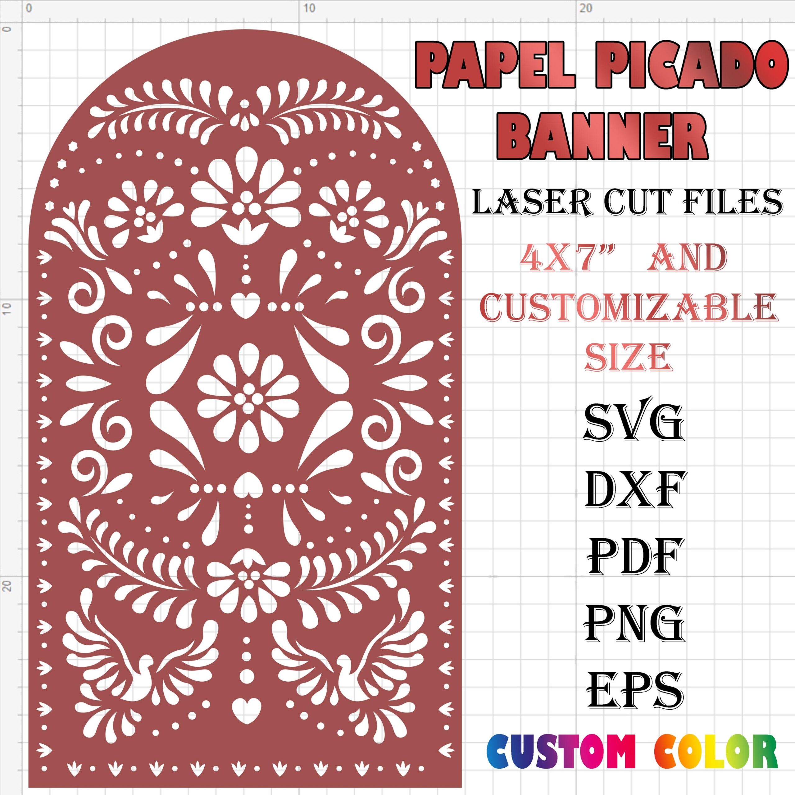 Papel Picado Banner Template Svg Mexican Flag Love Birds Laser 
