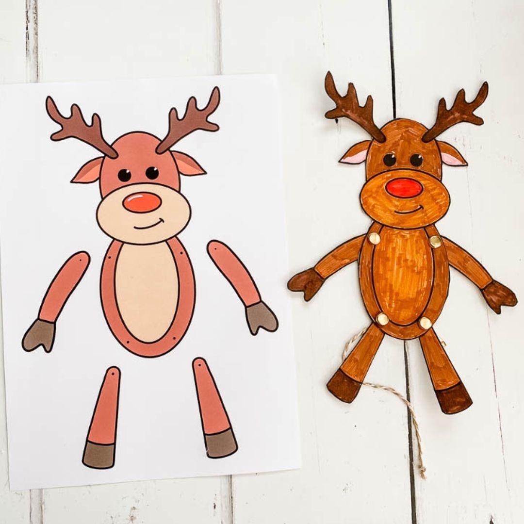 Paper Articulated Reindeer Puppet Printable Craft Your Own 