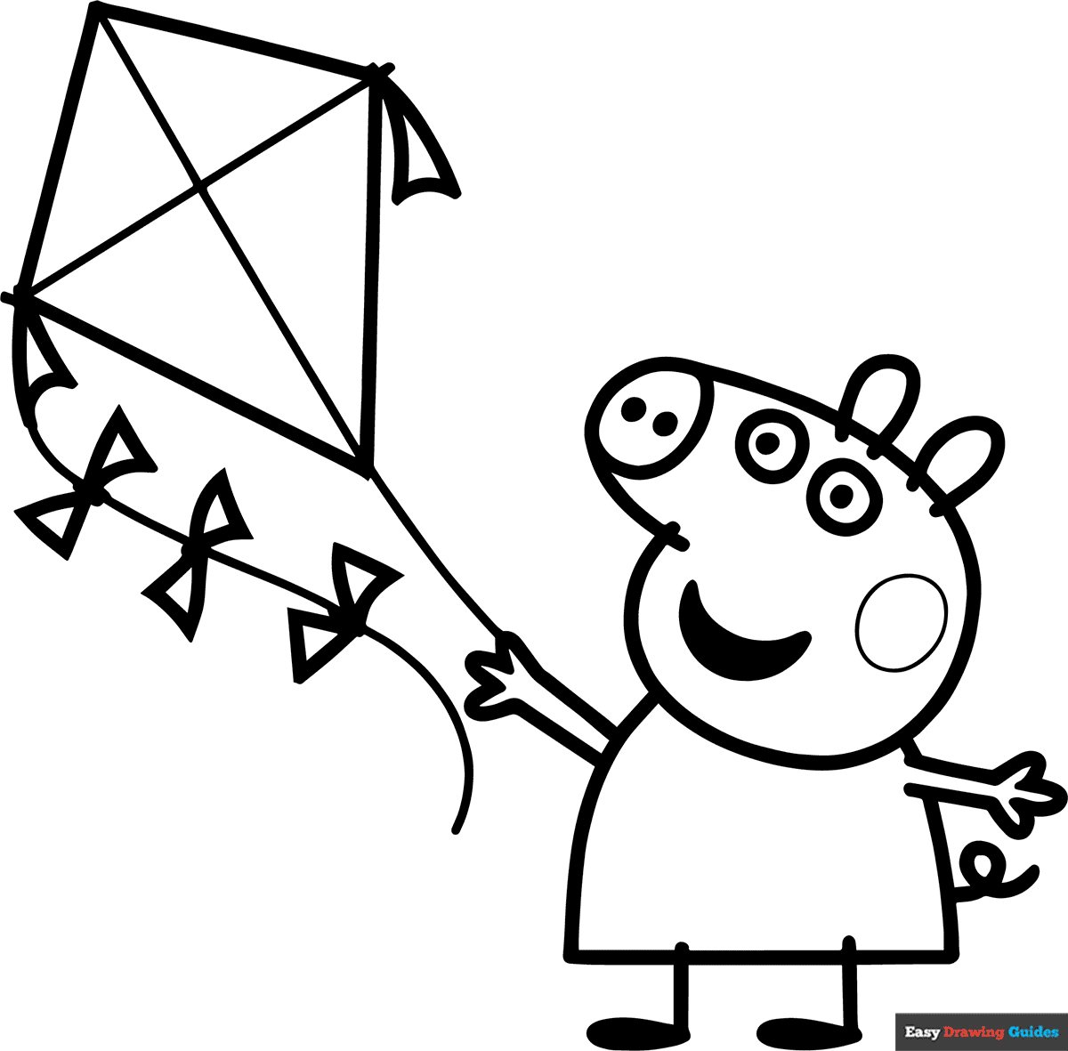 Peppa Pig Flying A Kite Coloring Page Easy Drawing Guides