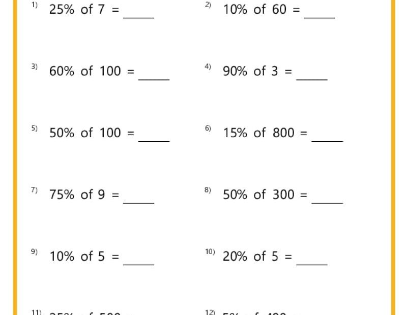 Percent Of A Number Worksheets