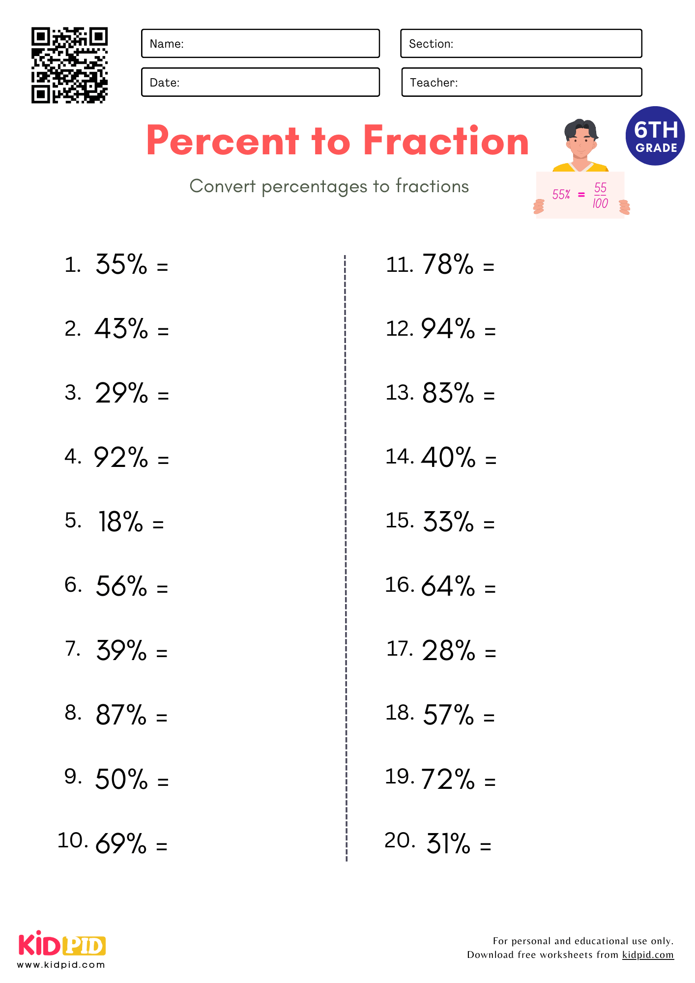 percent worksheet