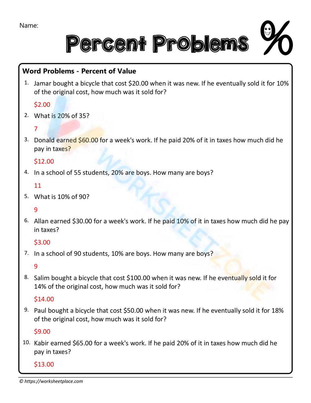 Percent Word Problem Worksheet Collection For Teaching U0026 Learning Worksheets Library