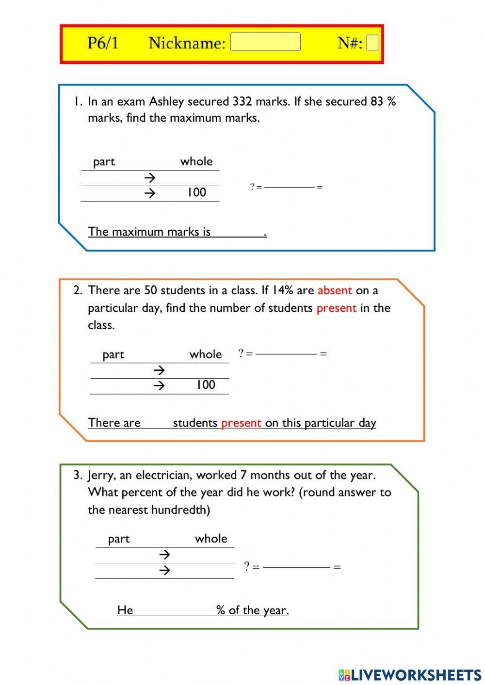 percent word problems worksheet