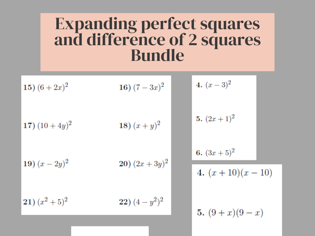 Perfect Squares Expansion Unadvised Worksheet With