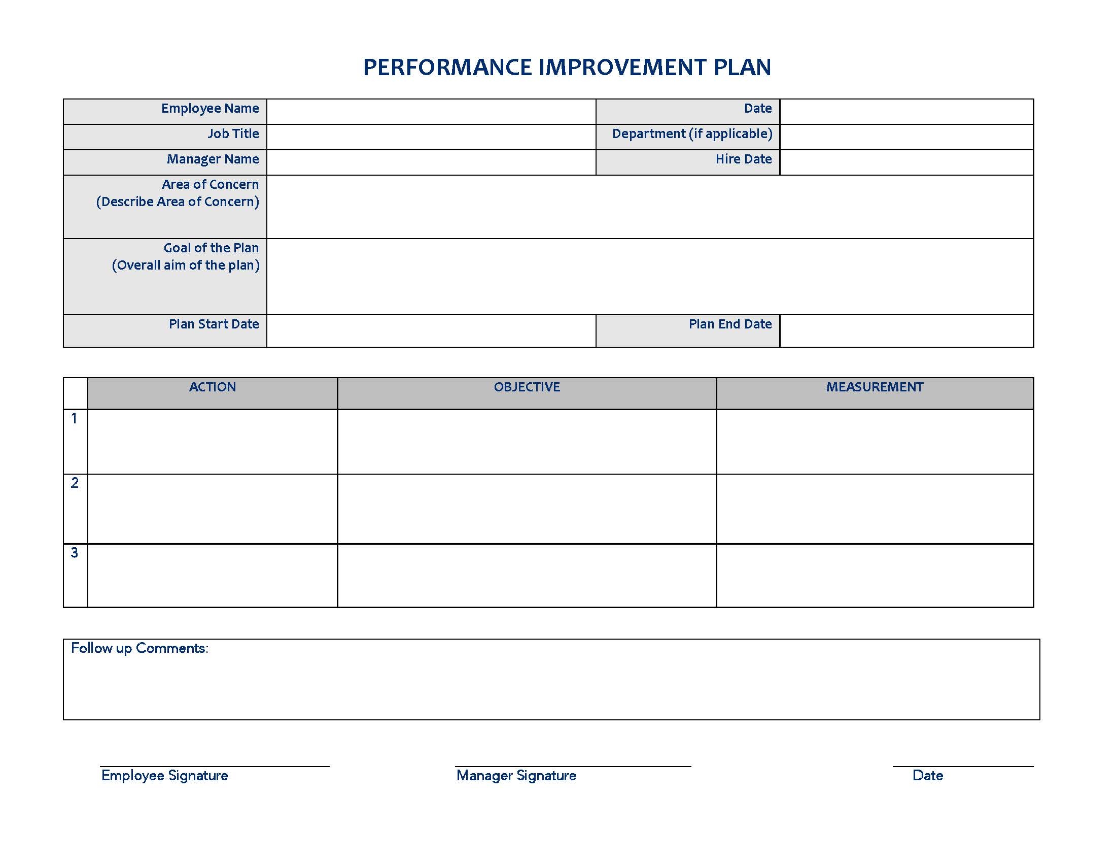 Performance Improvement Plan PIP Template Go2HR Tourism U0026 Hospitality Resources
