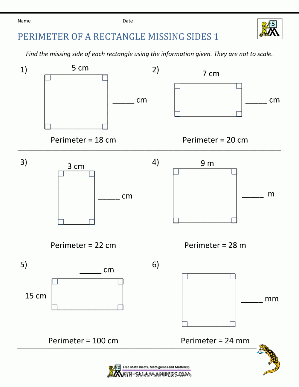 4th grade area and perimeter worksheets