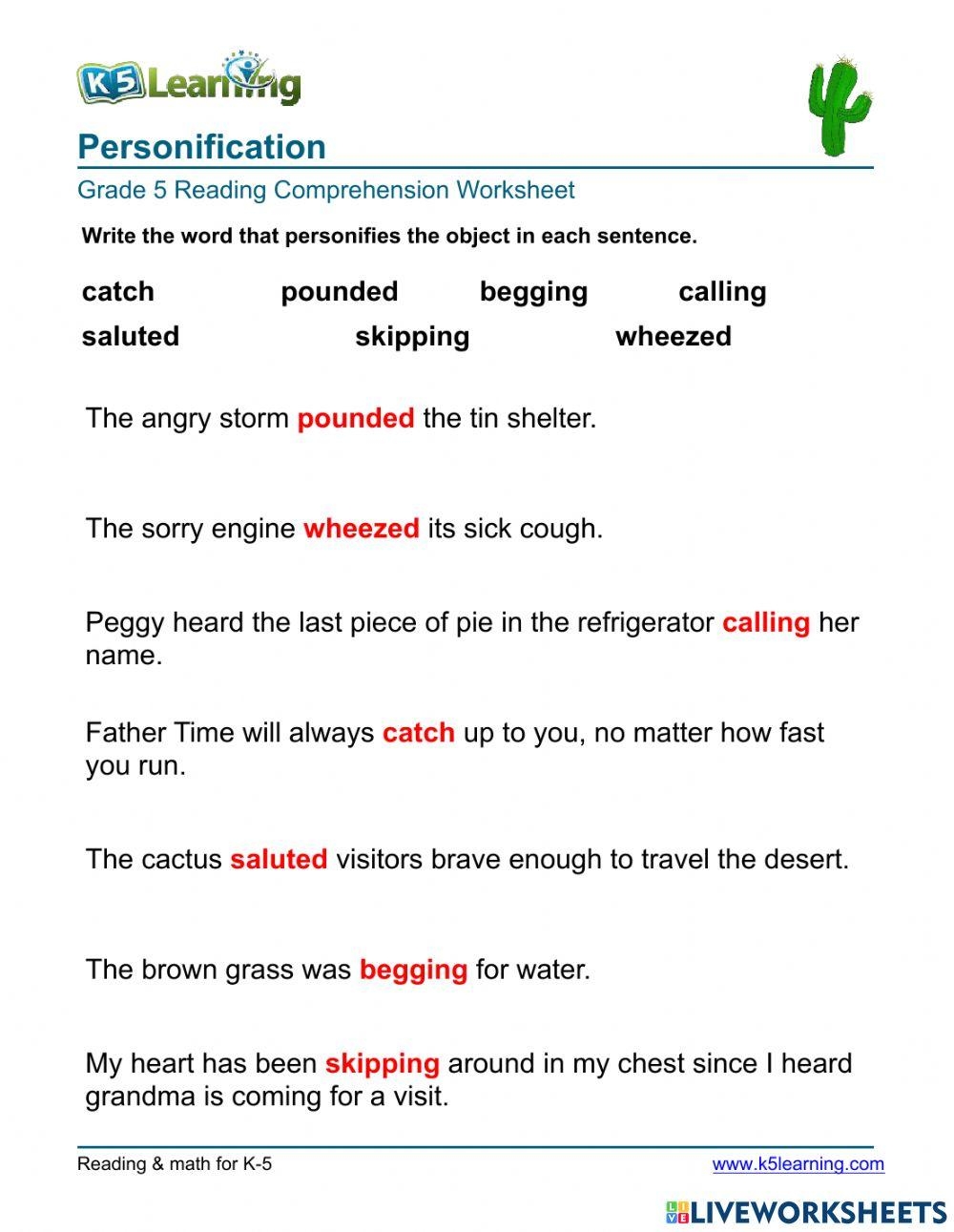 personification worksheet
