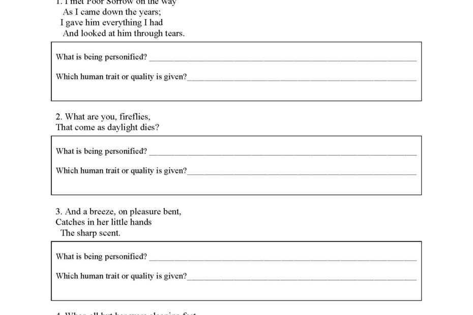Personification Worksheets Figurative Language Activities