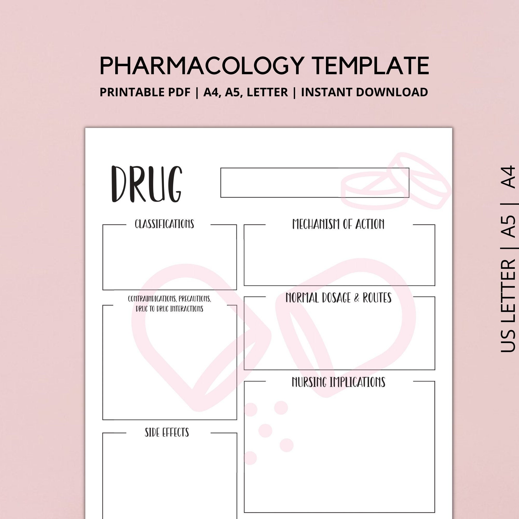 Pharmacology Template Drug Template Nursing Study Guide Student Nurse Sheets Pharmacology Notes Templates A4 LETTER A5 PDF Etsy UK