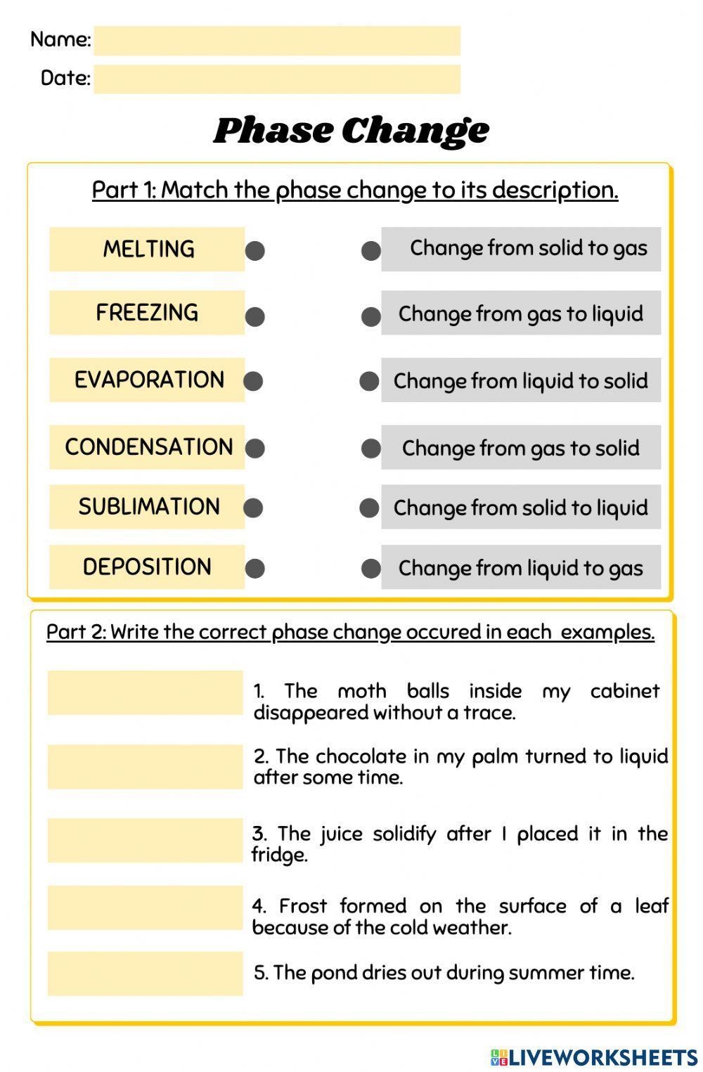 Phase Change Worksheet Worksheet Live Worksheets Worksheets Library