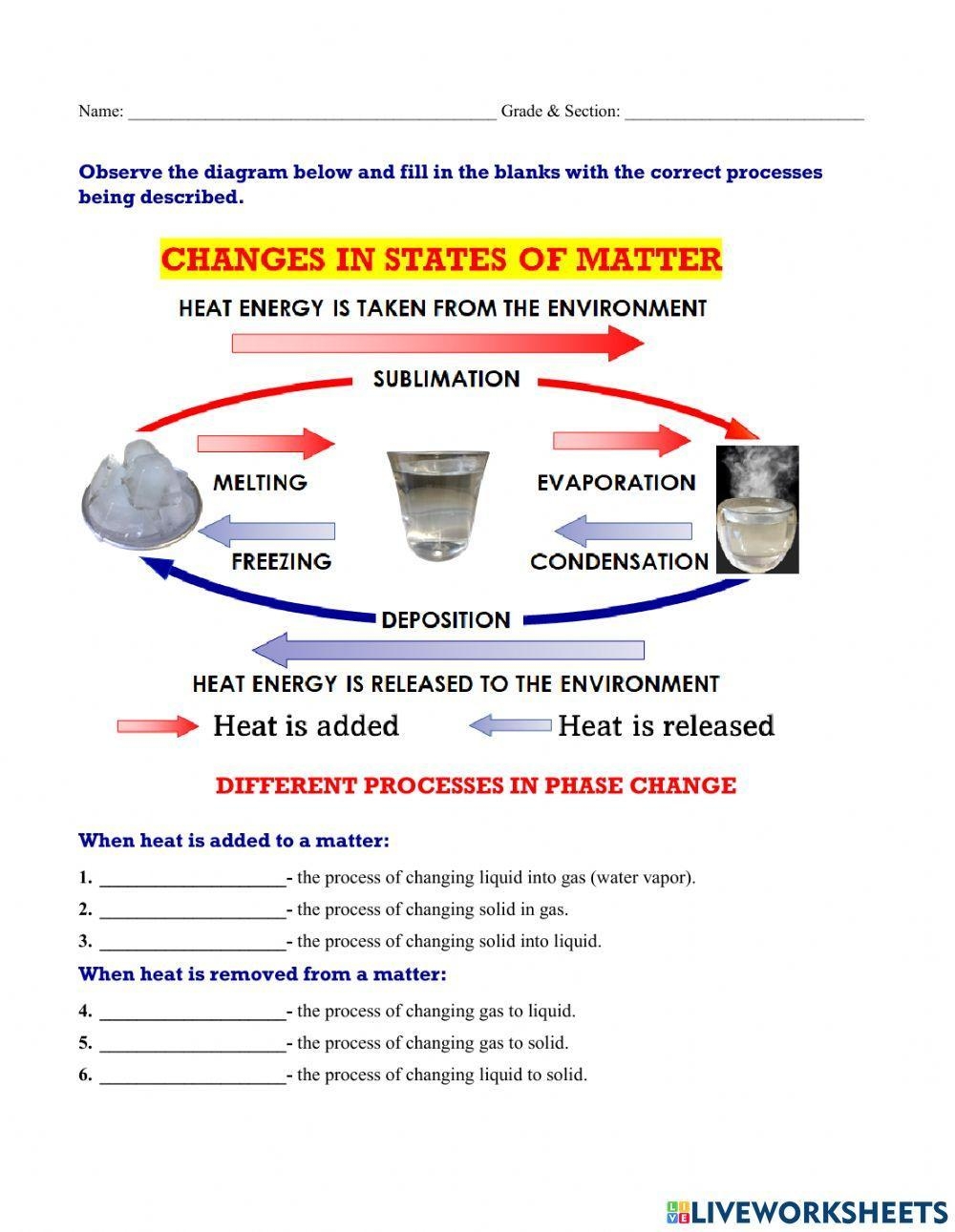 phase changes worksheet