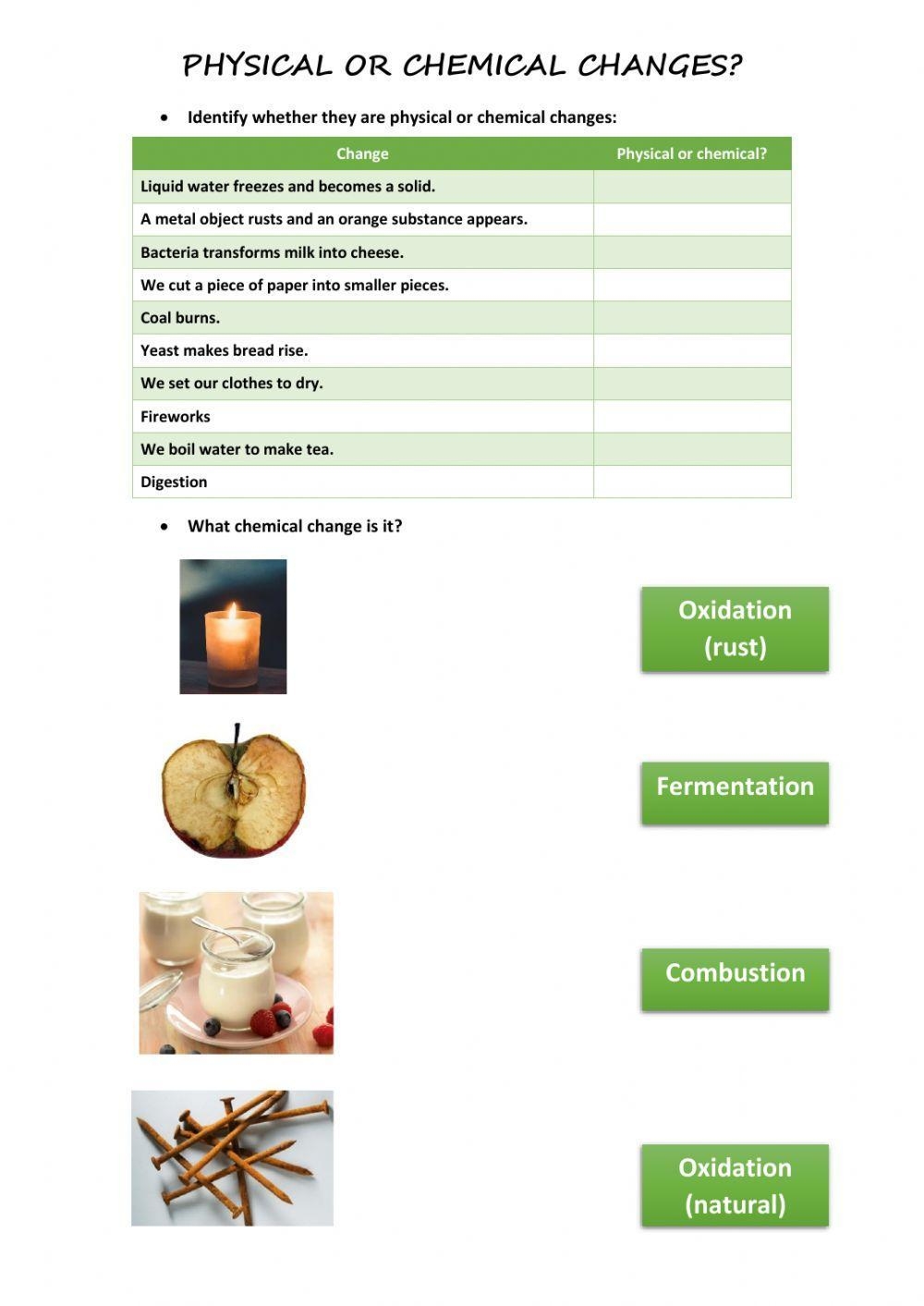 Physical Or Chemical Changes Worksheet Live Worksheets 