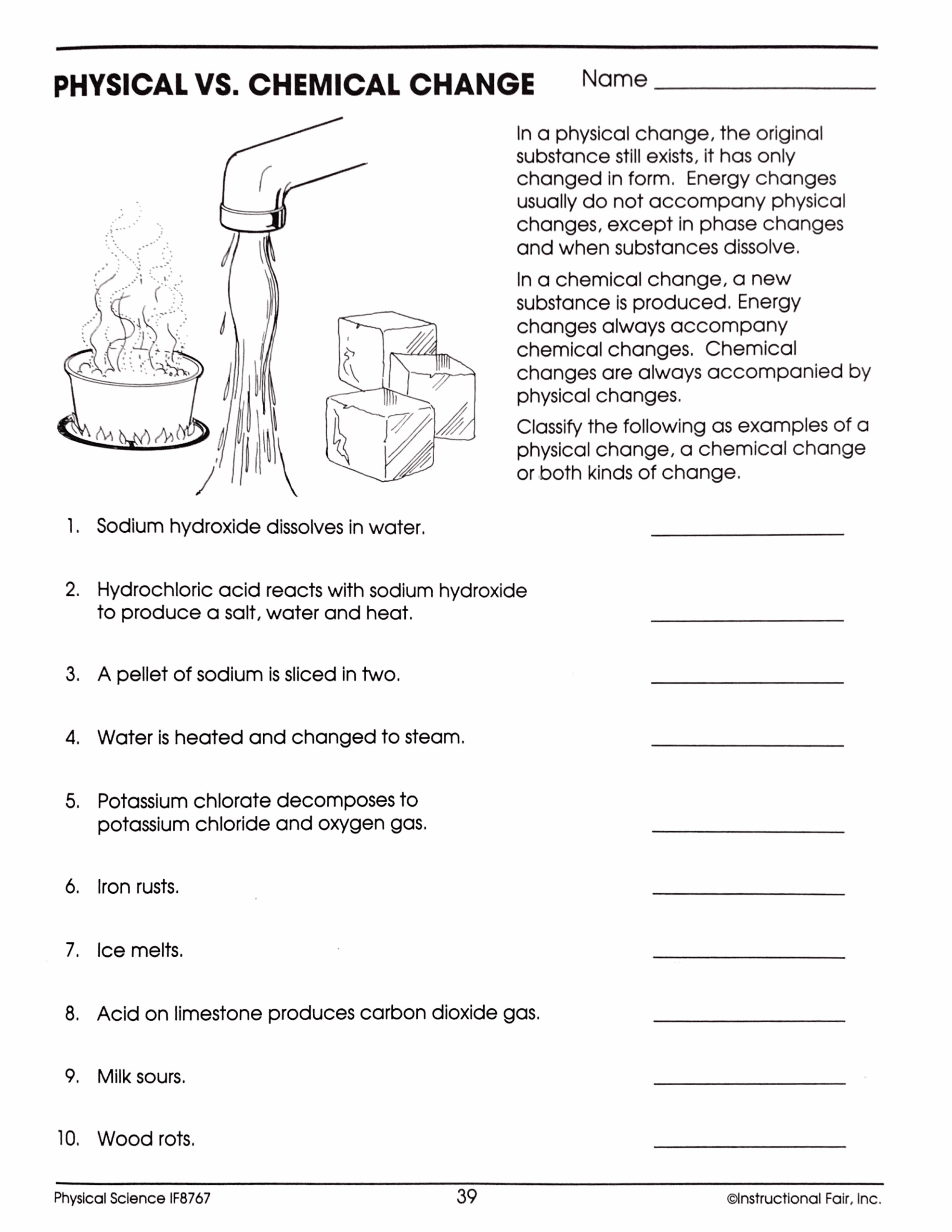 Physical Vs Chemical Change HW Angela Peterson Library 