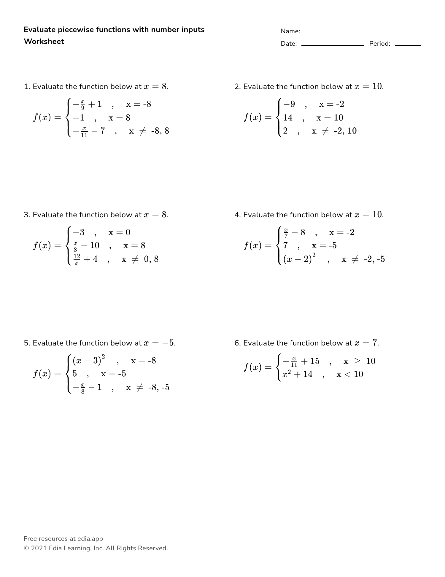 Piecewise Function How To Graph Examples Evaluating Worksheets Library