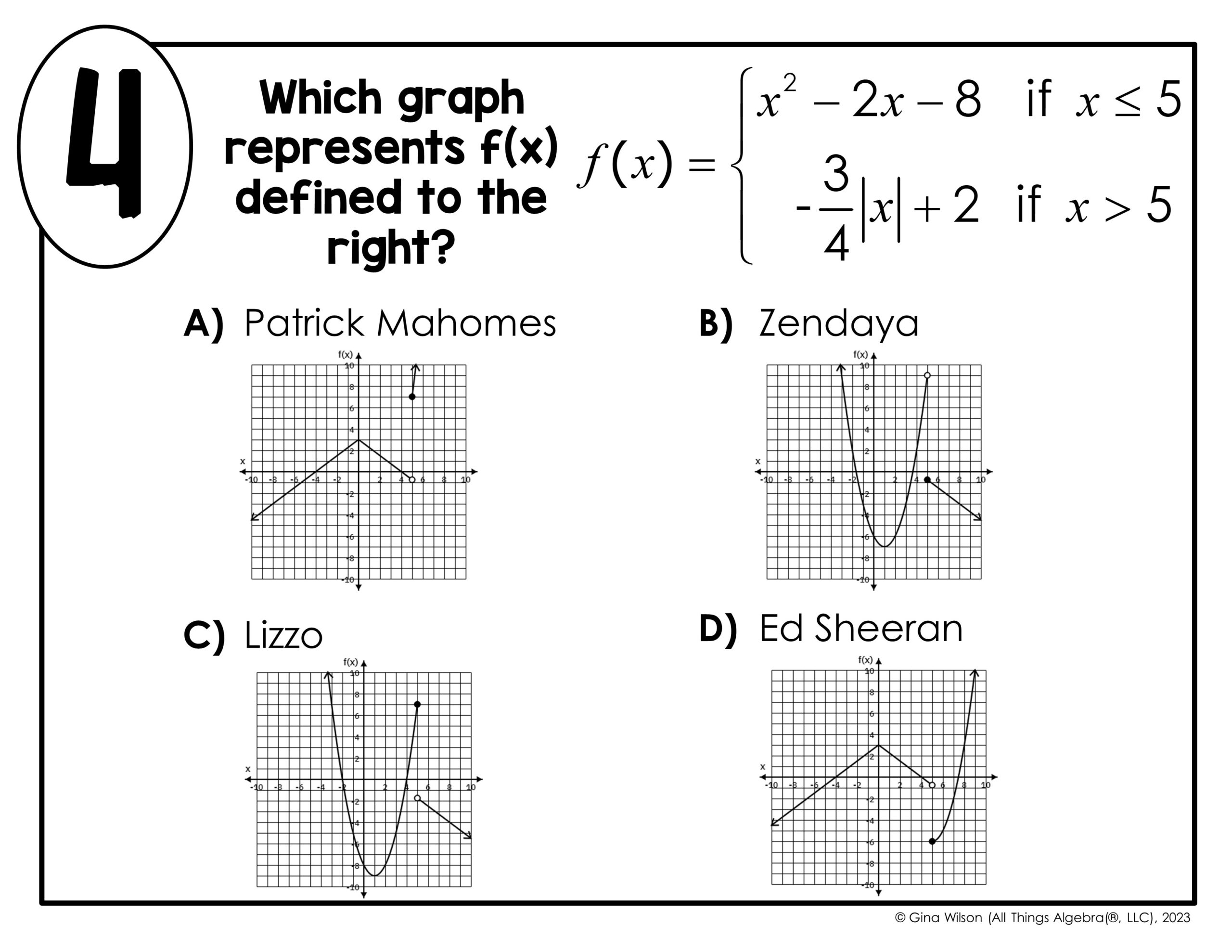 Piecewise Functions with Nonlinear Functions Math Lib Activity