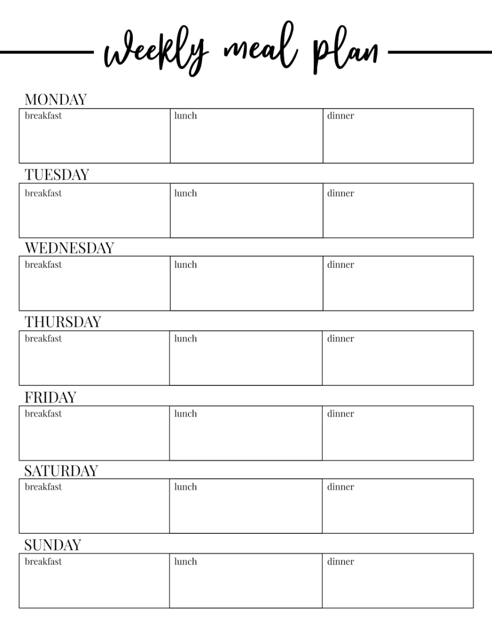 meal plan word template